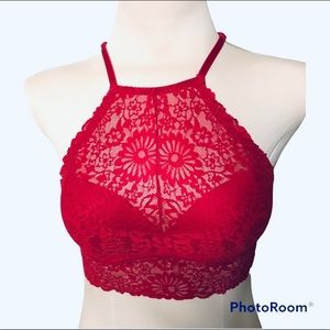 PINK lace padded Festie Bestie crop top bralette cherry red M